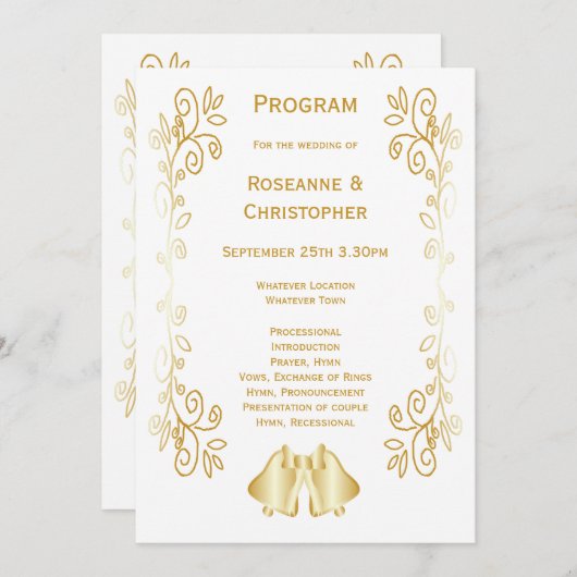 Goudkleurige klokken ontwerp bruiloft programmakaart (Voorkant / Achterkant)