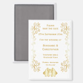 Goudkleurige klokken ontwerp bruiloft Save the dat Magneet (Voorkant / Achterkant)