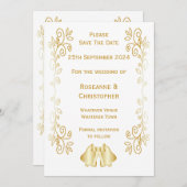 Goudkleurige klokken ontwerp bruiloft save the date (Voorkant / Achterkant)