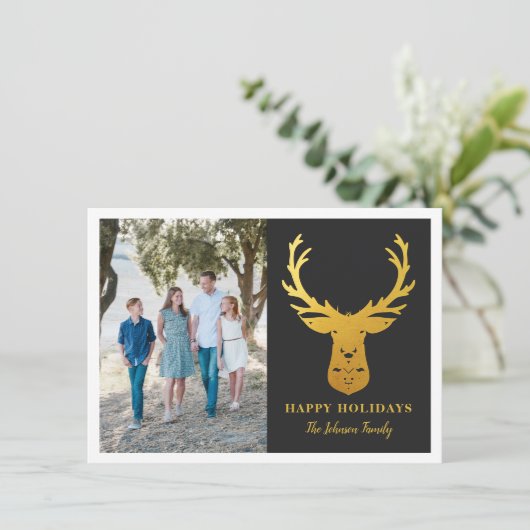 Goudkleurige nepreen Elegante foto Feestdagenkaart (Staand voorkant)