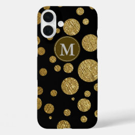 goudkleurige polka-stippen op zwart iPhone 16 plus hoesje