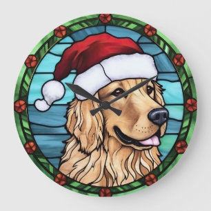 Goudkleurige Retriever Gebrandschilderd Glas Kerst Grote Klok