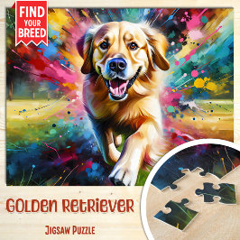 Goudkleurige Retriever Hond Portret Acryl Kunstpri Legpuzzel