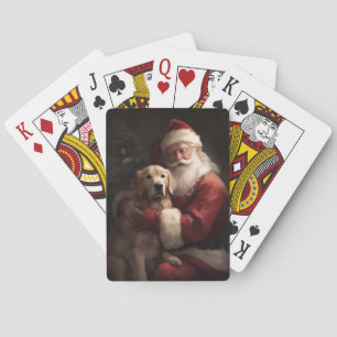 Goudkleurige Retriever met Kerstman Kerstmis Pokerkaarten