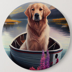 Goudkleurige Retriever op een Peddel: Een Schitter Ronde Button 6,0 Cm