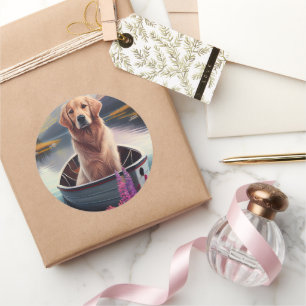 Goudkleurige Retriever op een Peddel: Een Schitter Ronde Sticker