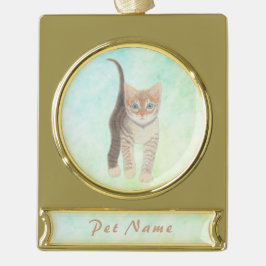 Goudkleurige tabbykat ornament verguld banner ornament