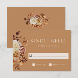 Goudkleurige Terracotta Aquarel Bloemige Bruiloft RSVP Kaartje