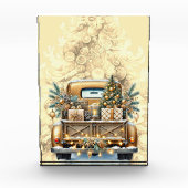 Goudkleurige Truck Vrolijk Kerstfeest Fotoblokken (Voorkant)