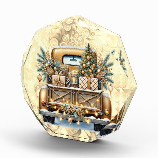 Goudkleurige  Truck Vrolijk Kerstfeest Fotoblokken (Rechts)