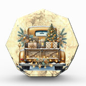Goudkleurige  Truck Vrolijk Kerstfeest Fotoblokken (Voorkant)