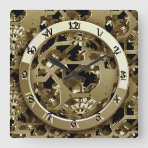Goudklokken en tandwielen Steampunk Mechanische Gi Vierkante Klok