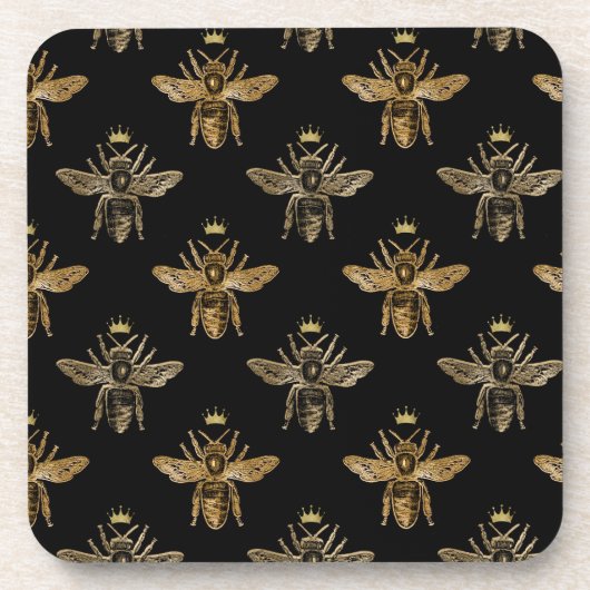 Goudkoningin bijen op zwart bier onderzetter (Voorkant)