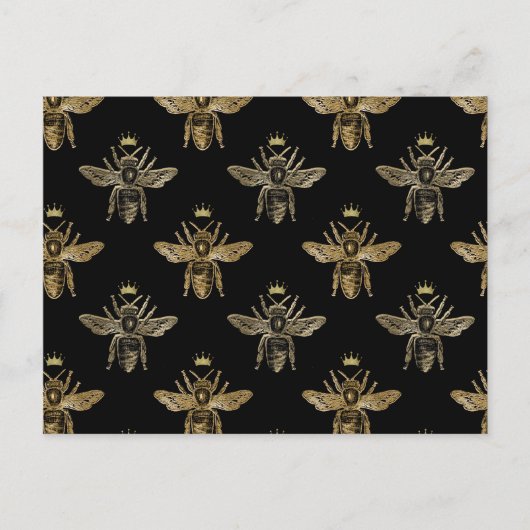 Goudkoningin bijen op zwart briefkaart (Voorkant)