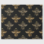 Goudkoningin bijen op zwart cadeaupapier (Vlak)