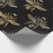 Goudkoningin bijen op zwart cadeaupapier (Hoek)