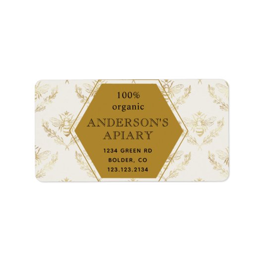 goudkoningin bijenbijenadres etiket (Voorkant)