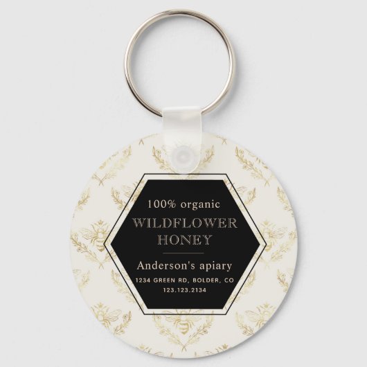  goudkoningin bijenmonogram apiaire sleutelhanger (Voorkant)