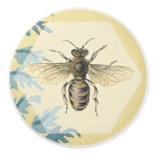 goudkoningin Blauwe Blauwe Bladeren Keramische Knop (Voorkant)