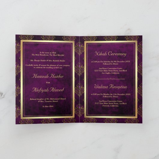  goudkoorts Paars Damask moslim bruiloft (Binnen)