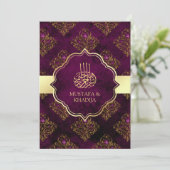 goudkoorts Paars Damask moslim bruiloft Kaart (Staand voorkant)