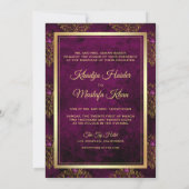 goudkoorts Paars Damask moslim bruiloft Kaart (Achterkant)