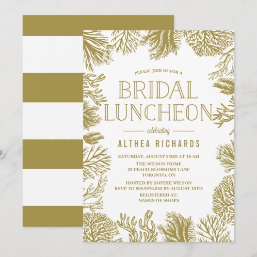 Goudkoralen Lijst Beach Bridal Luncheon Kaart (Voorkant / Achterkant)