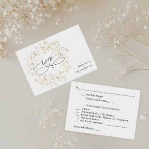 Goudkorrelige Floral op witte korrels RSVP 3 Kaartje