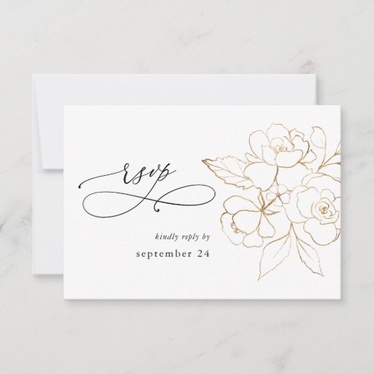 Goudkorrelige Floral op witte RSVP (Voorkant)