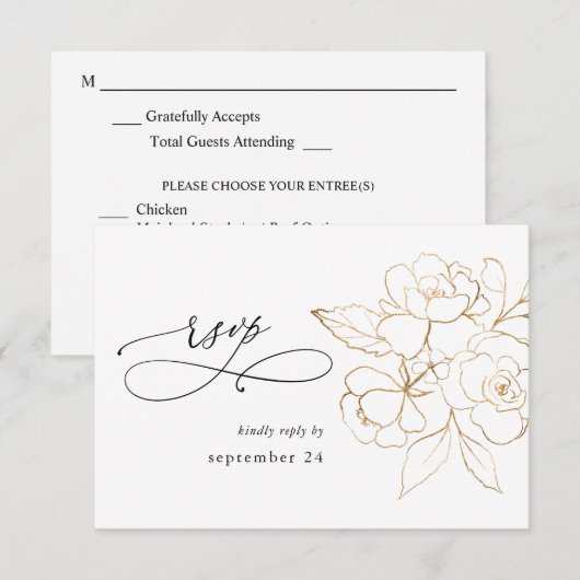 Goudkorrelige Floral op witte RSVP (Voorkant / Achterkant)