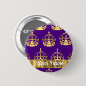 Goudkronen op paars ronde button 5,7 cm (Voorkant /achterkant)