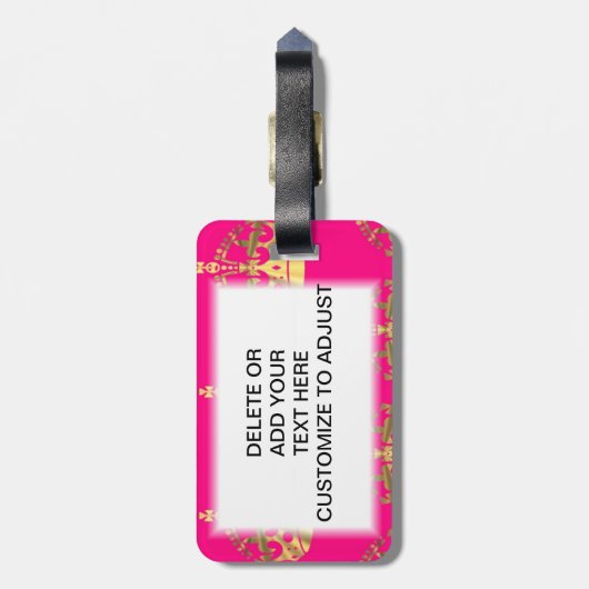 Goudkronen op roze warme roze bagagelabel (Achterkant verticaal)