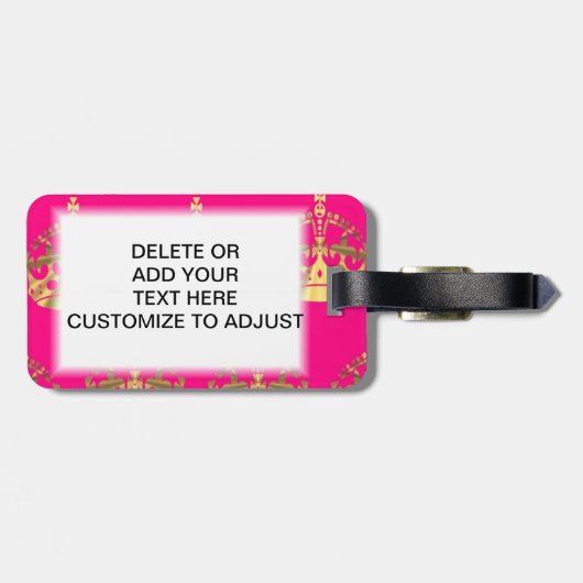 Goudkronen op roze warme roze bagagelabel (Achterkant horizontaal)