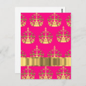 Goudkronen op roze warme roze briefkaart (Voorkant / Achterkant)