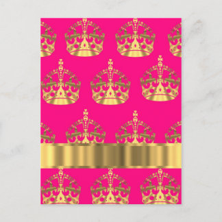 Goudkronen op roze warme roze briefkaart