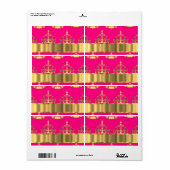 Goudkronen op roze warme roze etiket (Full Sheet)