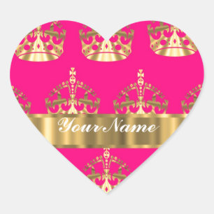 Goudkronen op roze warme roze hart sticker