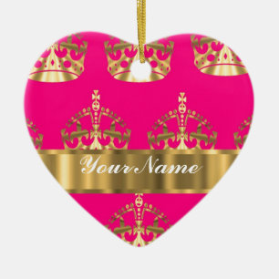 Goudkronen op roze warme roze keramisch ornament