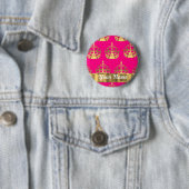 Goudkronen op roze warme roze ronde button 5,7 cm (In situ)