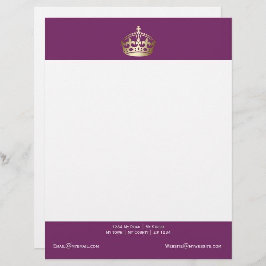 Goudkroon op Paarse achtergrond Persoonlijk Briefhoofd (Voorkant / Achterkant)