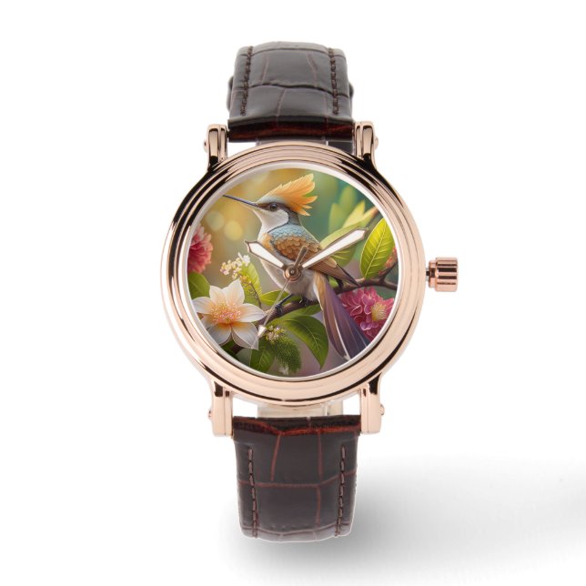 Goudkruin Honingeter Fantasie Vogel Horloge (Voorkant)