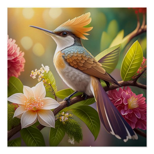 Goudkruin Honingeter Fantasie Vogel Perfect Poster (Voorkant)