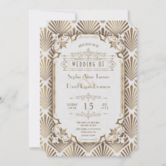  goudkunst Deco Geweldige 20s bruiloft Kaart (Voorkant)