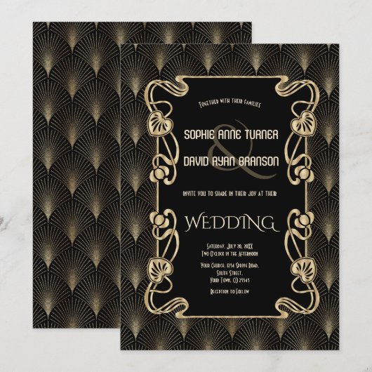 goudkunst Deco Great Gatsby Wedding Kaart (Voorkant / Achterkant)