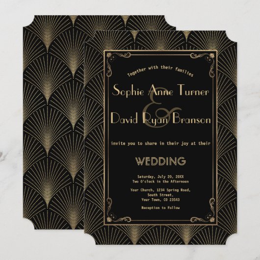  goudkunst Deco Great Gatsby Wedding Kaart (Voorkant / Achterkant)