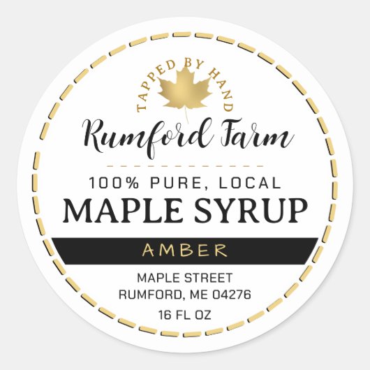 Goudlebben met gedopte rand Traditionele Maple Syr Ronde Sticker (Voorkant)