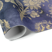 Goudleeuwen en bloemen op Paars Cadeaupapier (Rol Hoek)