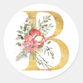 Goudletter B met bloemen Ronde Sticker