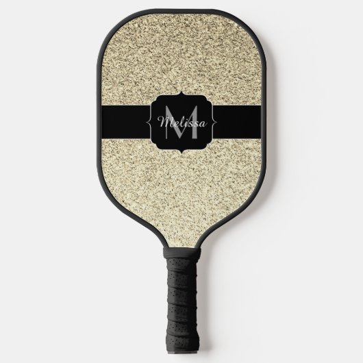 Goudlichte zachte faux glitter sparter Monogram Pickleball Paddle (Voorkant)