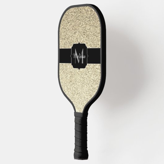 Goudlichte zachte faux glitter sparter Monogram Pickleball Paddle (Links)